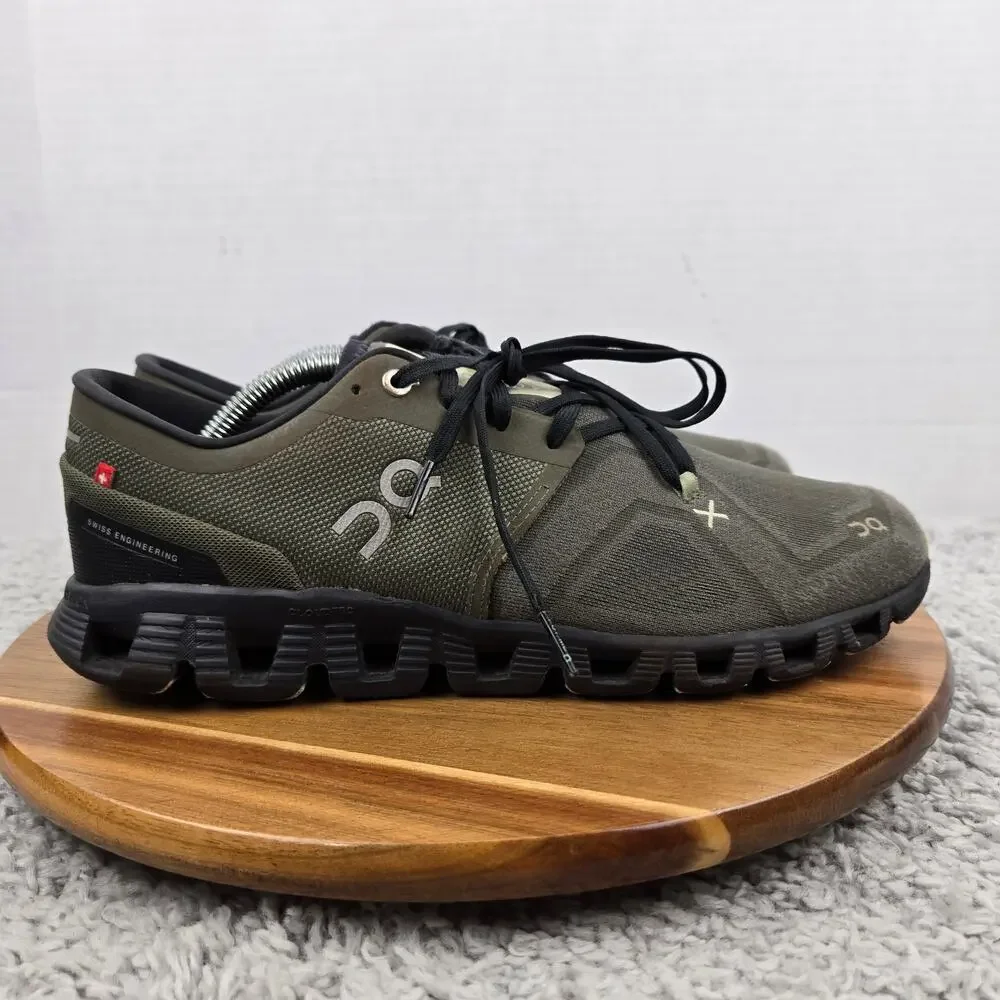 On Running Mens 9.5 Cloud X 3 Olive Reseda Black Gym Athletic Daily Running Shoe